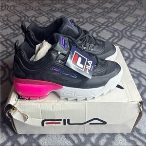 Fila Women's Black Sneakers with Pink Highlights